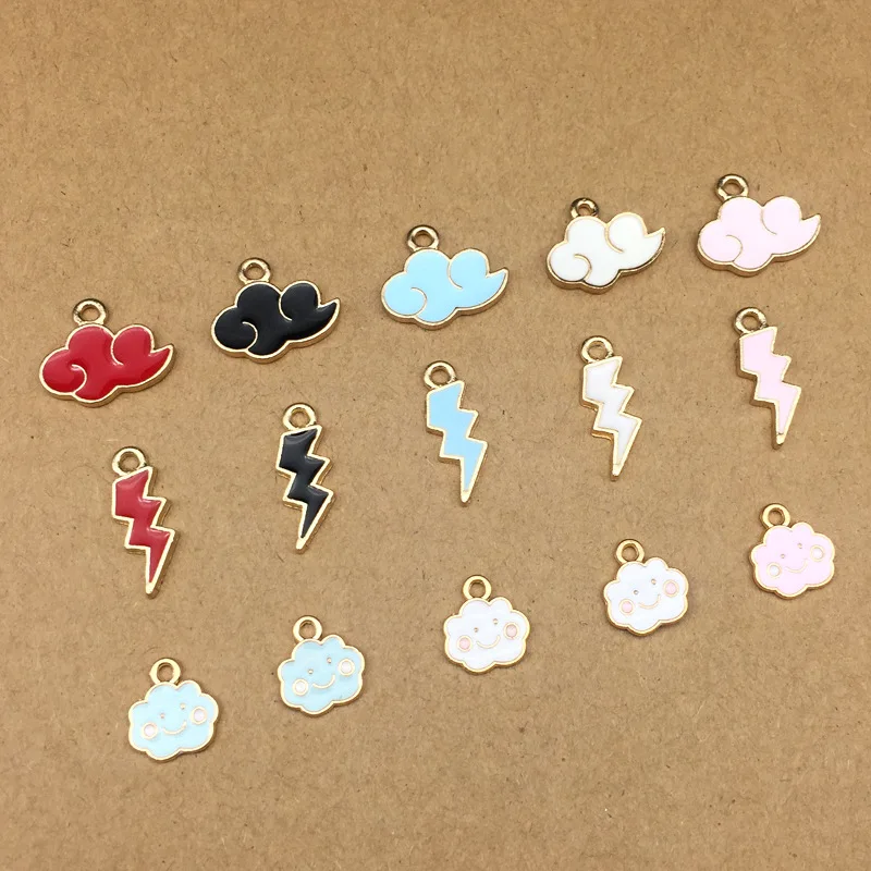 

10pcs DIY metal enamel lightning cloud charms gold emoji dangle bracelet pendants for necklace earring jewelry making material