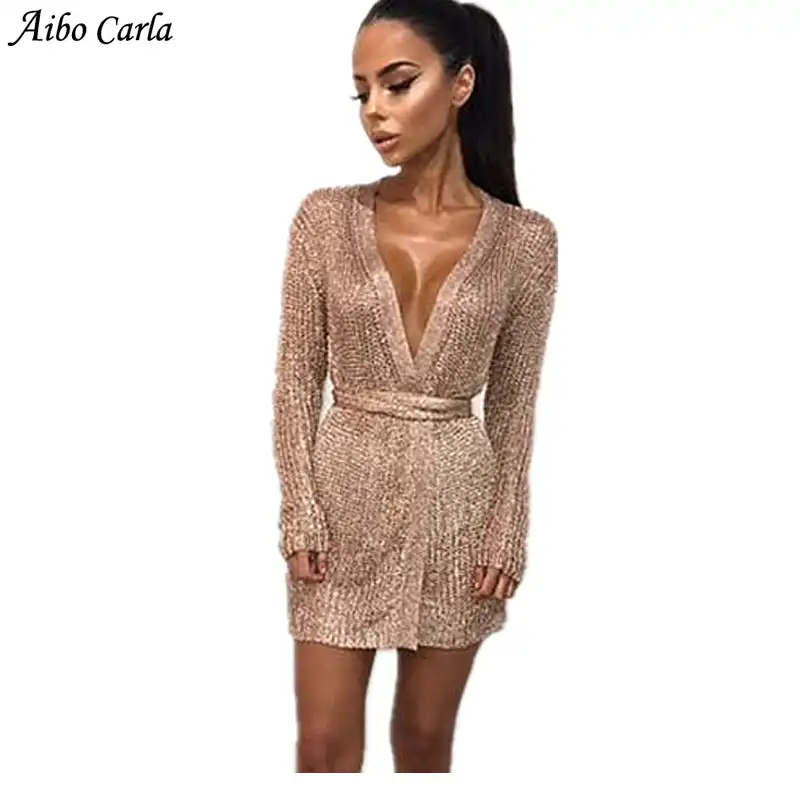 shiny long sleeve bodycon dress