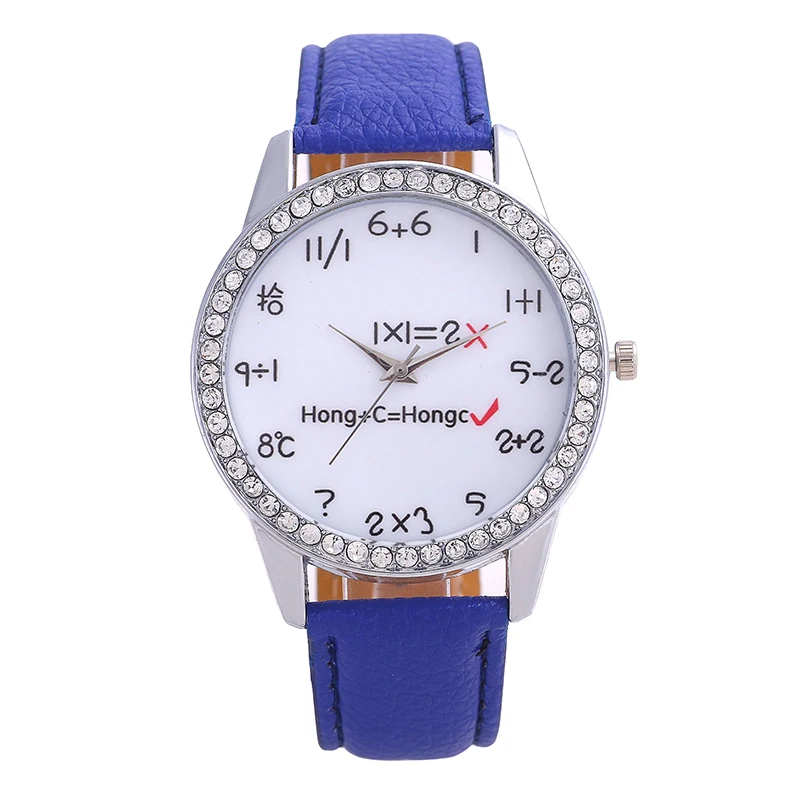 Модная обувь для отдыха женские часы марки женские кожаные часы бриллианты математические формулы указатель циферблат сплошной цвет Мужские часы - Цвет: blue