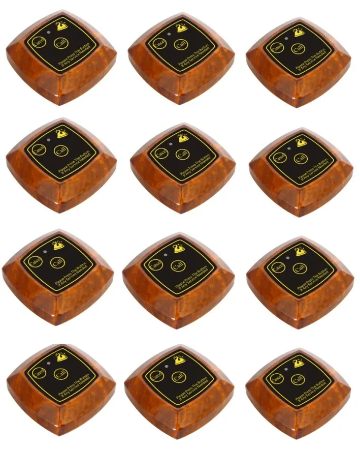 

Free shipping! Wood color waiter call button, two keys: cancel, call, 12pc guest pager, coffee shop wireless table bell, buzzer