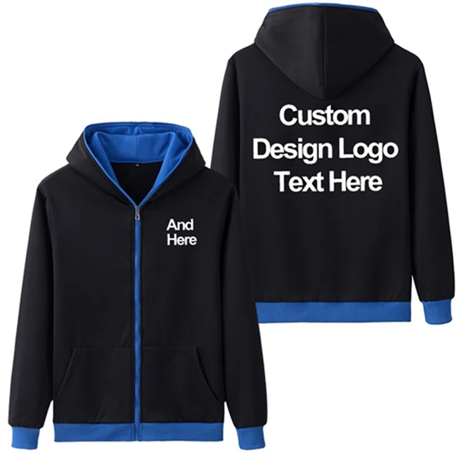 Дропшиппинг логотип на заказ черно-красный Свитшот Толстовка на заказ Печать логотипа графические толстовки пальто куртка - Цвет: Синий