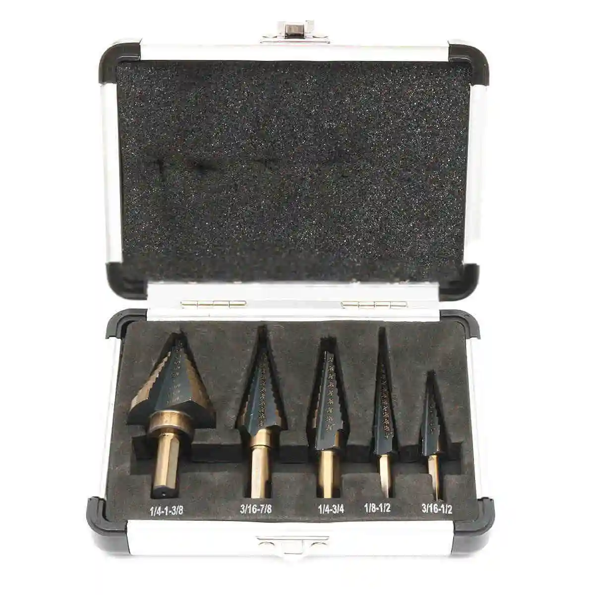 5pcs HSS Large Cobalt Hole Titanium Cone Step Drill Bit Cutter Set Tools w/ Case