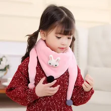 Детский кольцевой теплый зимний шарф с милым объемным кроличьим мехом и воротником, одноцветные шарфы с двойным воротником для мальчиков и девочек