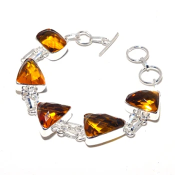 

Honey Citrines Bracelet Silver Overlay over Copper, 20.5cm , FRB0017