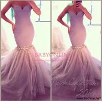 2014 Strapless Sweetheart Gold Appliques Tulle Lilac Mermaid Prom Dresses Free Shipping Special Occasion Evening Dresses BO6081