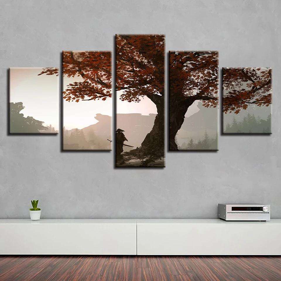 

HD Printing Modern Canvas Pictures 5 Pieces Red Tree Natural Landscape Paintings Posters Modular Wall Art Decor Home Living Room