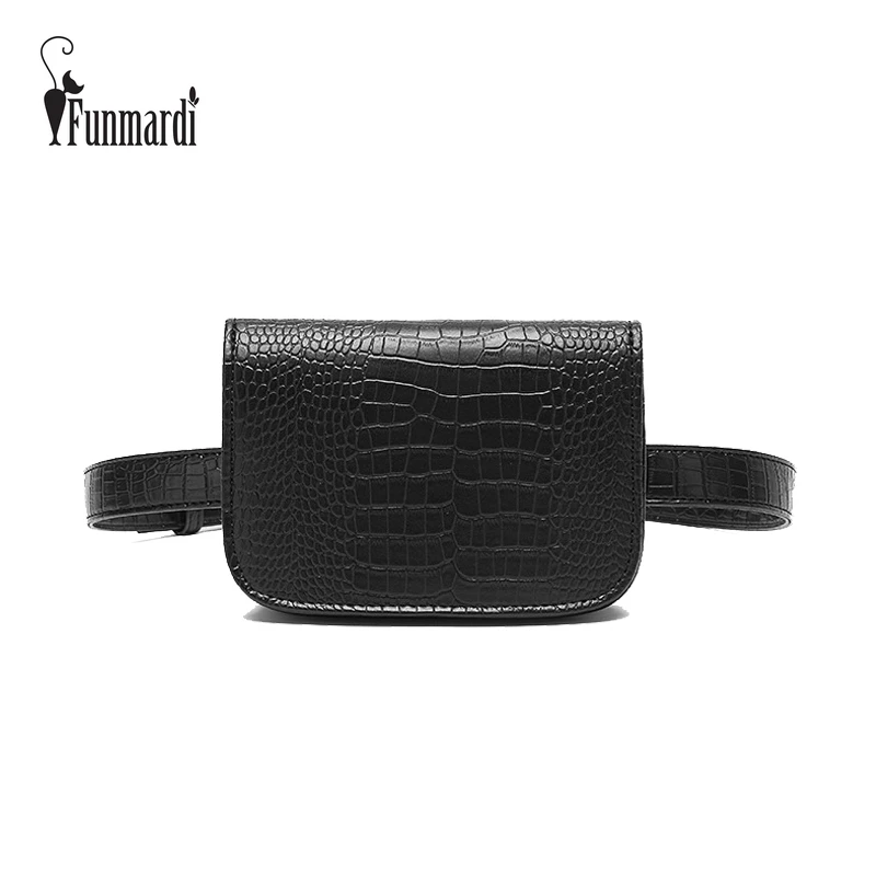 FUNMARDI جديد المرأة الخصر حزمة الكلاسيكية حزمة مراوح بو الجلود الخصر حقيبة حقيبة علامة تجارية شهيرة حزام التمساح نمط المرأة حقيبة WLHB2800