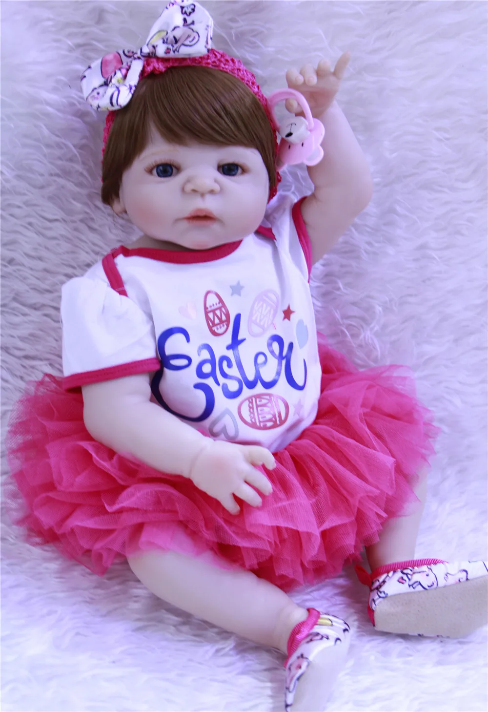 

Full silicone reborn baby girl dolls 22inch reborn babies alive doll can bathe bebe gift reborn bonecas New hair color wig