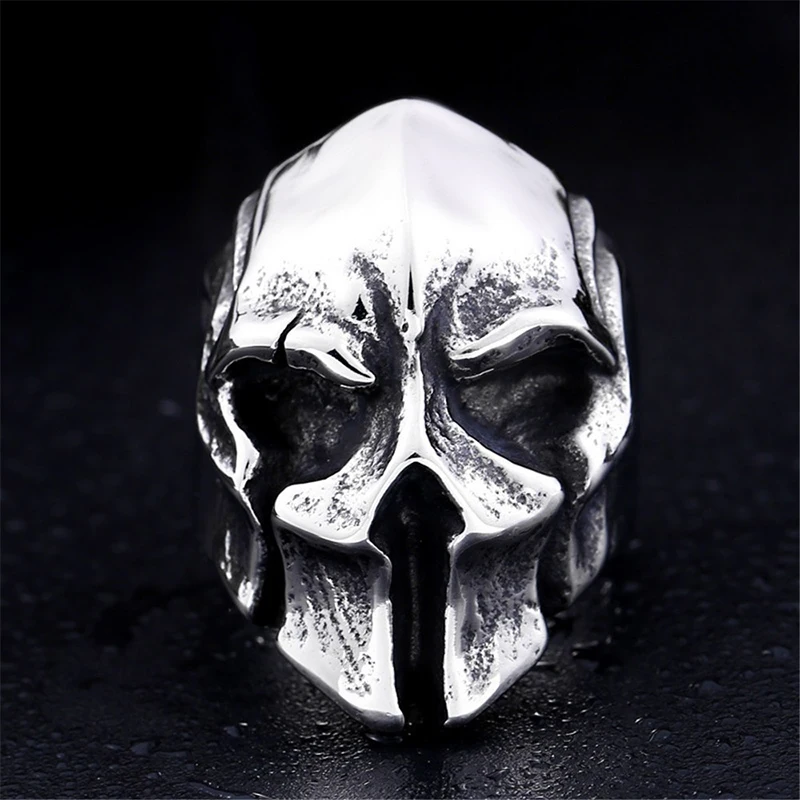 Мужское кольцо в стиле панк, винтажное, старое, копченое, черное, серебряное, маска спартанского воина, перстень для мужчин, странная маска, Anel Anillos, ювелирное изделие, подарок