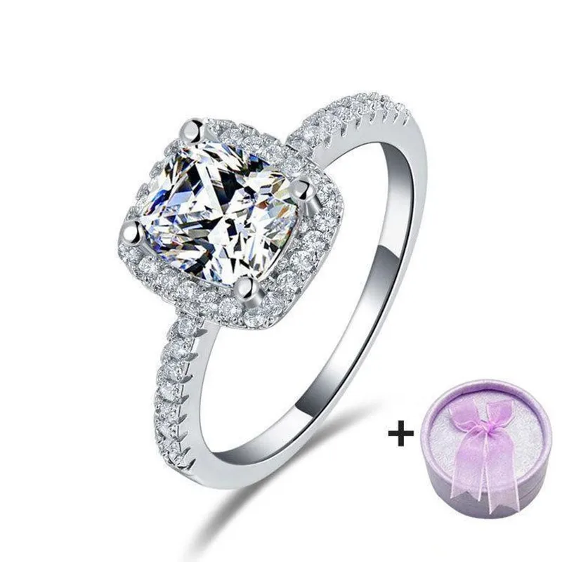 Square Shape Simple Elegant Engagement Rings Silver Plated Finger Ring