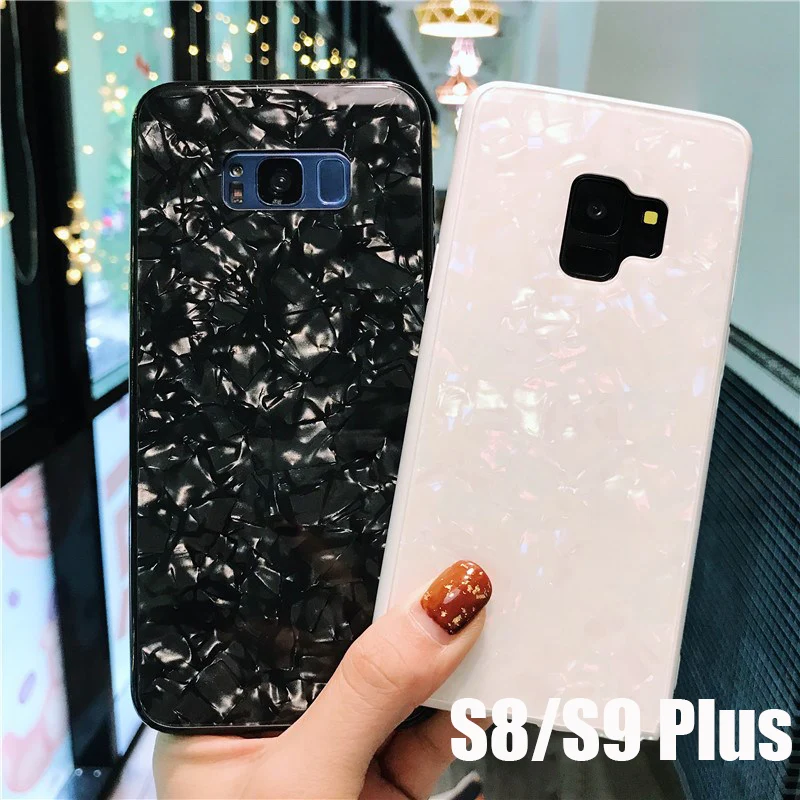 

Luxury Bling Shell Case For Samsung Galaxy S9 S8 S9 Plus Cases Tempered Glass Hard Conch Shell Cover For Samsung Galaxy Note 9 8