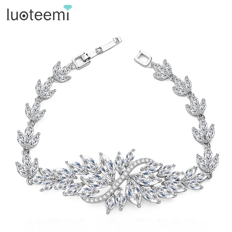 LUOTEEMI Classic Design CZ Flower Women Bracelet Marquise Cut AAA Cubic Zirconia Charm Flower Bracelet Fashion