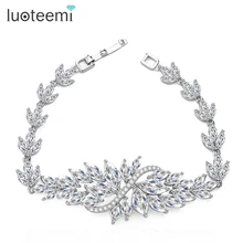 LUOTEEMI Clásico Diseño Marquise Corte AAA Cubic Zirconia CZ Flor Pulsera de Las Mujeres Charm Pulsera de la Flor Circón Joyería de Moda