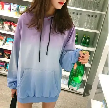 

Autumn women's loose patchwork Gradient hooded long sleeve sweatshirt