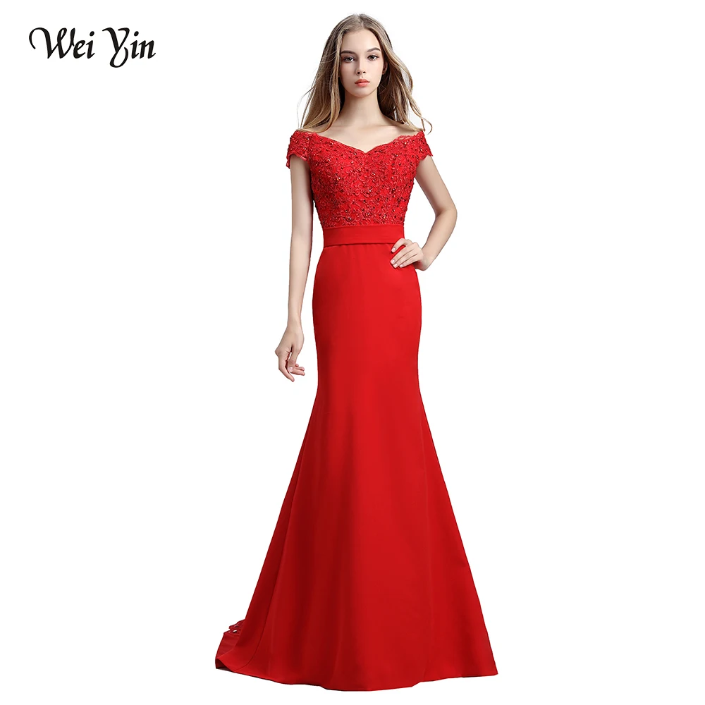 

WeiYin 2019 Robe De Soiree Red/Wine Red/Black/Pink Mermaid Lace Long Evening Dress Party Elegant Vestido De Festa Long Prom Gown