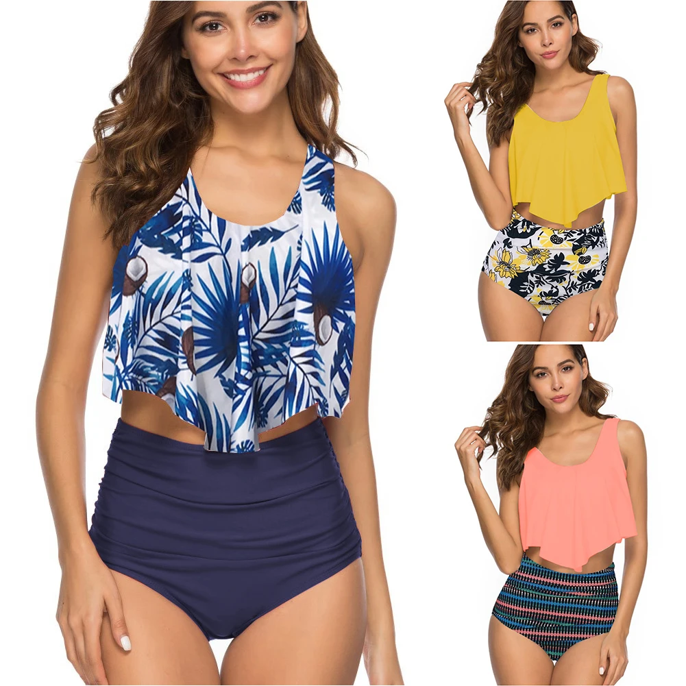 

Women High Waist Two Piece Swimwear Soft Charming Beachwear Ruffle Coconut Shell Swimming Summer Bathing Suit Fashion Swimsuit#2