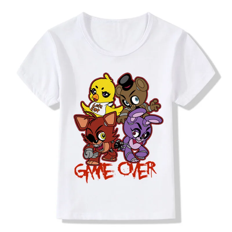 Детская забавная футболка с рисунком из мультфильма «пять ночей с Фредди» Детская одежда с принтом «5 Фредди» летние топы для маленьких мальчиков и девочек ooo5159 - Цвет: whiteJ