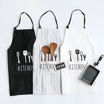 

Adjustable Print Pattern Apron Chef Waiter Kitchen Cook Apron With Pockets Polyester Water Proof Kitchen Tools For Man Woman