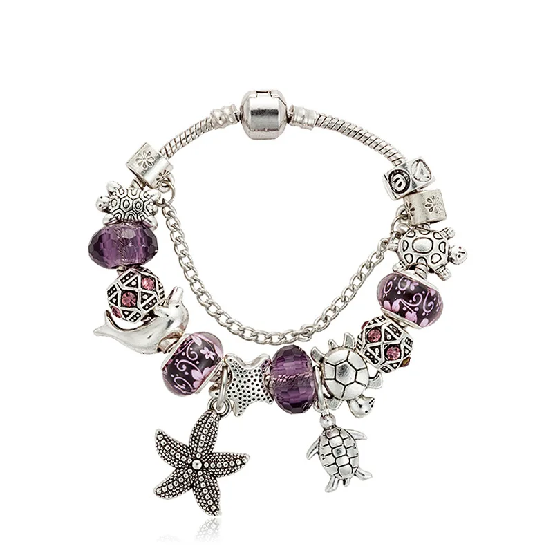 

Ocean Series Bracelets&Bangles With Starfish Turtles Dolphin Beads For Women Jewelry Christmas Gift Drop Shipping