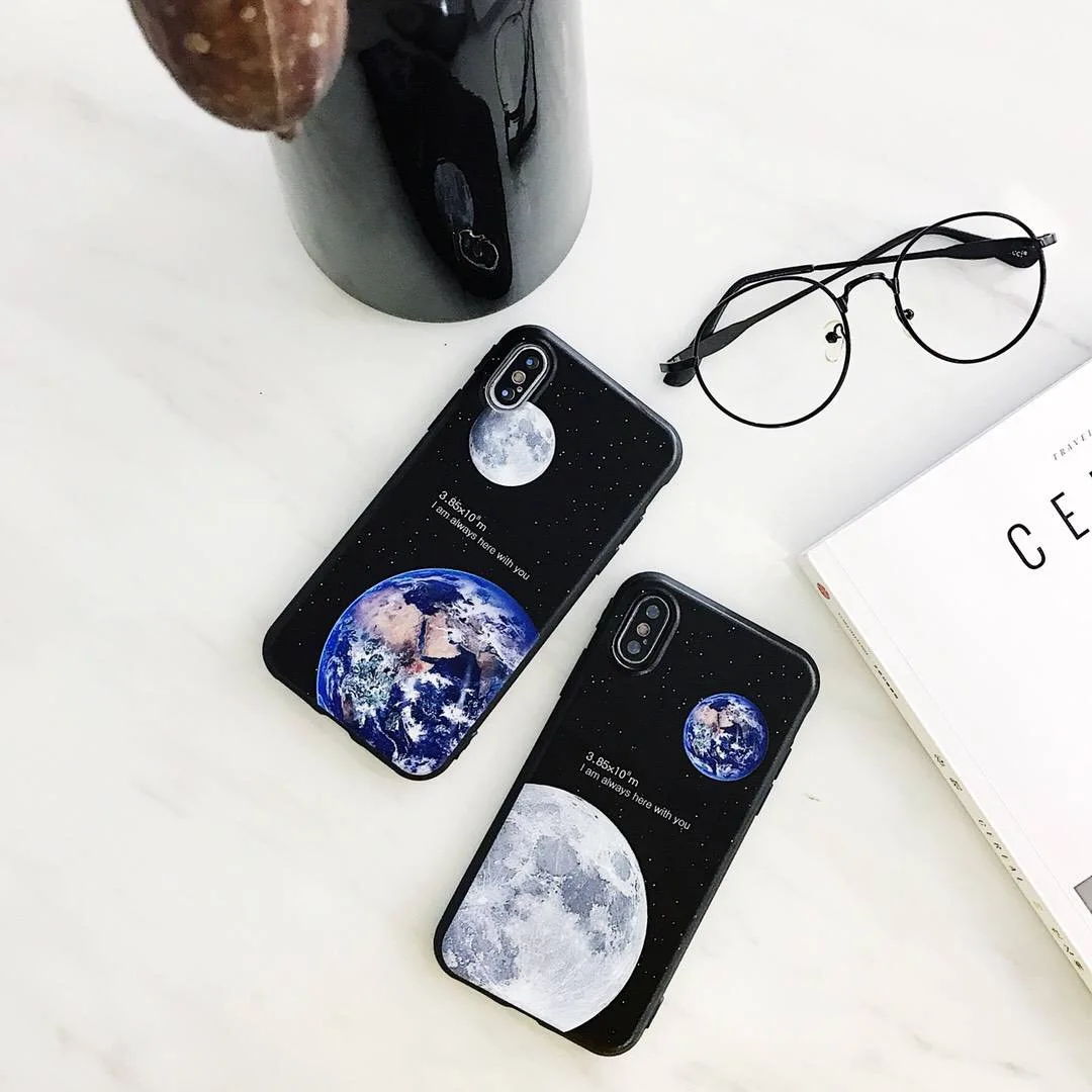 WULAWUKU вышивка земля Луна мягкая обложка ТПУ чехол для iPhone x 5 6 7 8 плюс Роза телефона