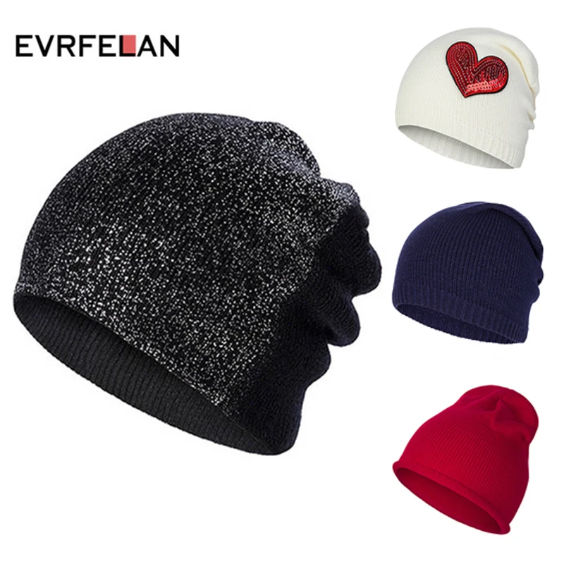 Evrfelan, женская зимняя Лыжная шапочка, Вязанная, Skullies Beanies, шапки, женская модная уличная шапка, шапка для девочек, одноцветная, Gorro