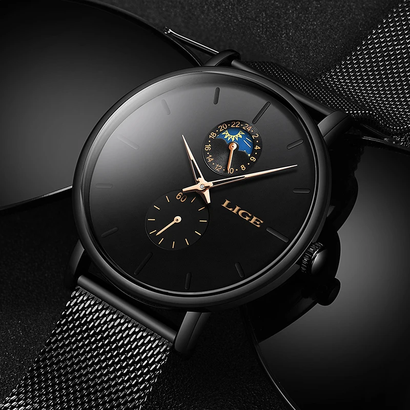 

Relogio Masculino LIGE New Fashion Mens Watches Top Brand Luxury Quartz Watch Men Casual Slim Mesh Steel Waterproof Sports Watch