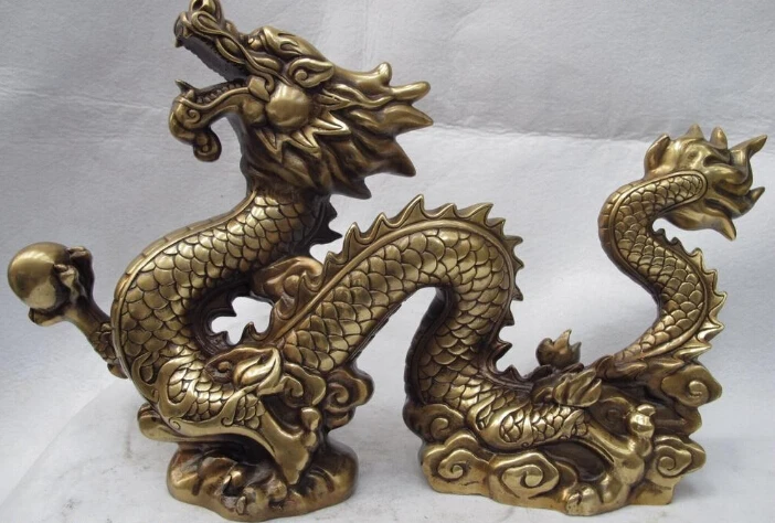 

free 11.5" Chinese Royal Palace Copper Bronze Feng shui Lucky Dragon Play Bead Statue fast
