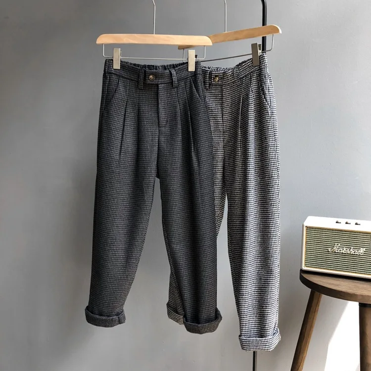 

Daily Apparel Female 2019 Fashion Trousers Casual Autumn Winter Vintage Houndstooth Plaid Woollen Long Pencil Pants for Women