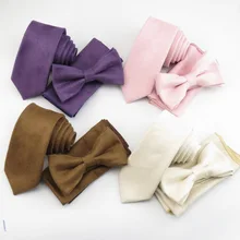 Модный Мужской Хлопковый замшевый галстук, однотонный галстук, элегантный галстук-бабочка+ карманные угольники, галстук-бабочка