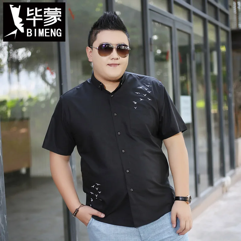 subasta malo mesa Bi Mengchao marca Camisa de los hombres de Manga Corta Negro hombres gordos  código añadir fertilizantes aumentó camisa de ocio de verano de grasa  CS366| | - AliExpress