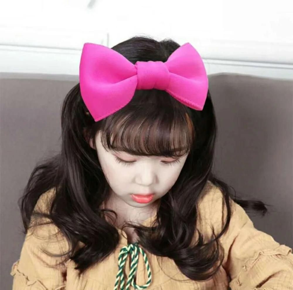Fashion kids infant child girls head wraps tiara elastic ribbon headband satin big bows headwrap hair bands Accessories For Party (1)