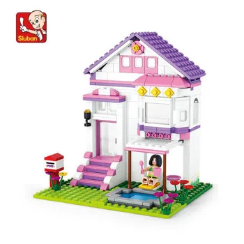 

291 pieces baby girl blocks plastic Model Building Kits Education bricks toys pink girl style building play house toys N0532