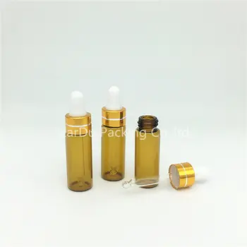 

Free shipping 50PCS 5ML Amber Glass Golden white head Reagent Eye Dropper Drop Aromatherapy Liquid Pipette Bottle