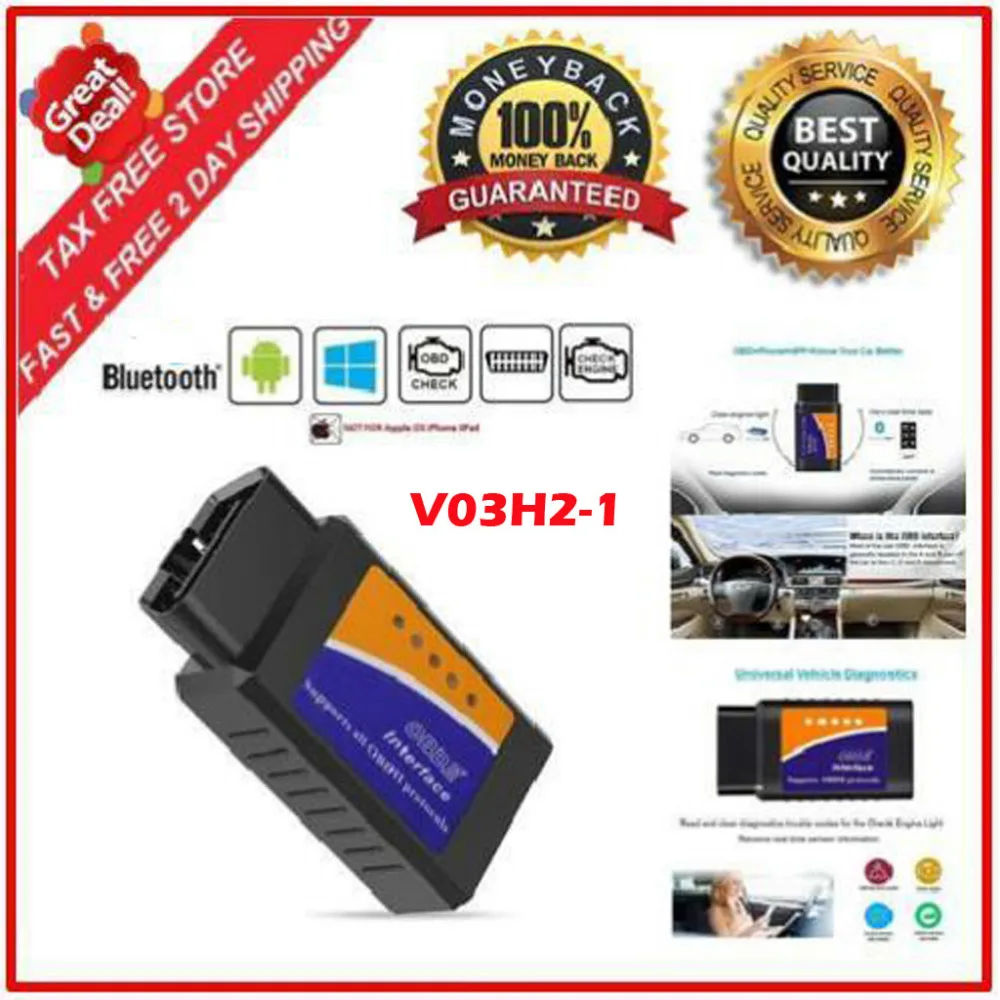 V03H2-1 автомобильный диагностический сканер ошибок OBDII Bluetooth считыватель кодов HM#5014