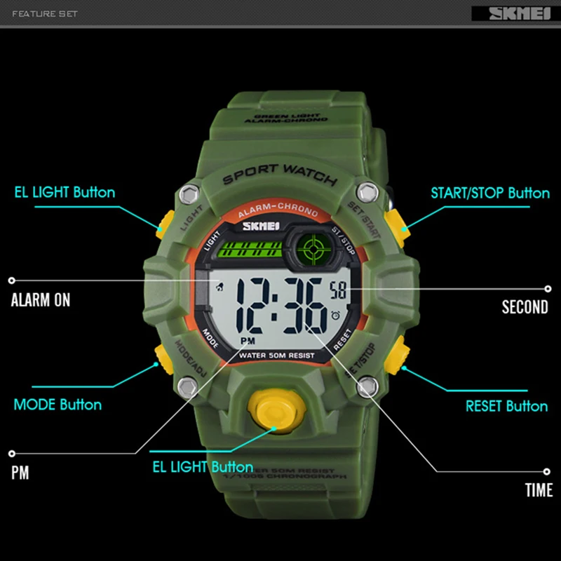 Модные детские часы, 50 метров, водонепроницаемые, пластиковый корпус, светодиодные, цифровые, для девочек и мальчиков, часы для детей, студентов, часы SKMEI