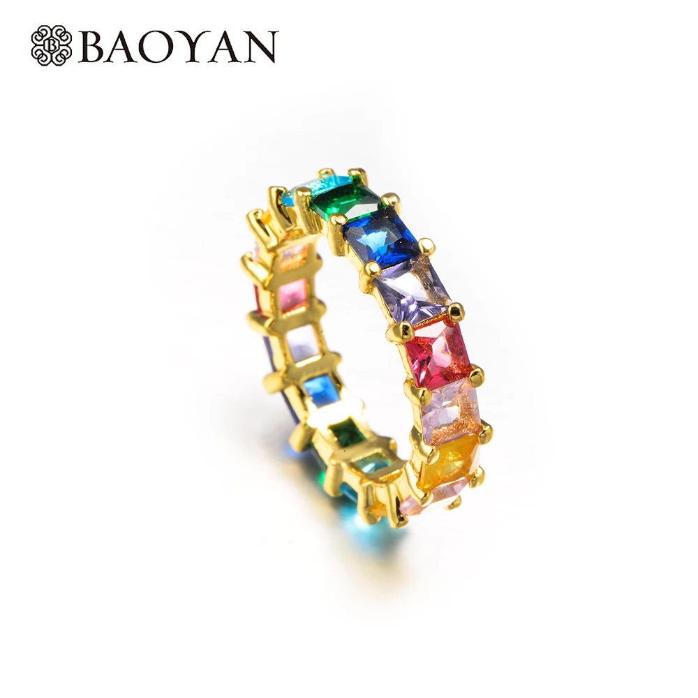 

Baoyan Boho Ring Rhinestone Crystal Rainbow cz Gold Rings For Women With Zircon Woman Rings Set Color