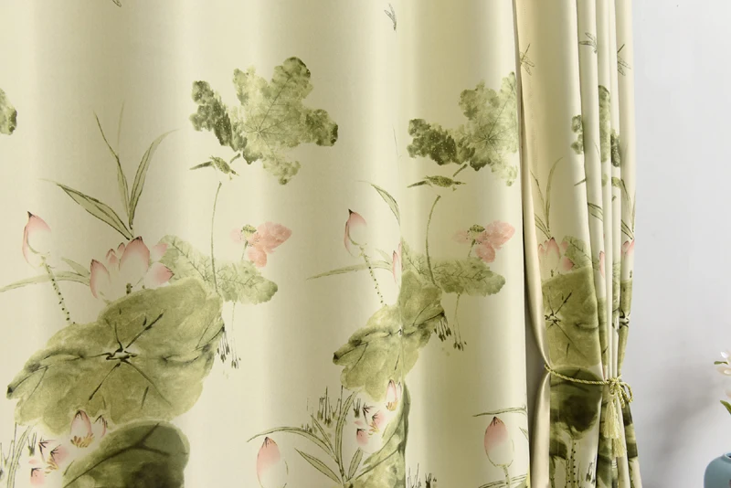 Pastoral Green Print Lotus Leaf Short Curtains for Kitchen Door Window Blackout Curtains for the Living Room Drapes PC004#4