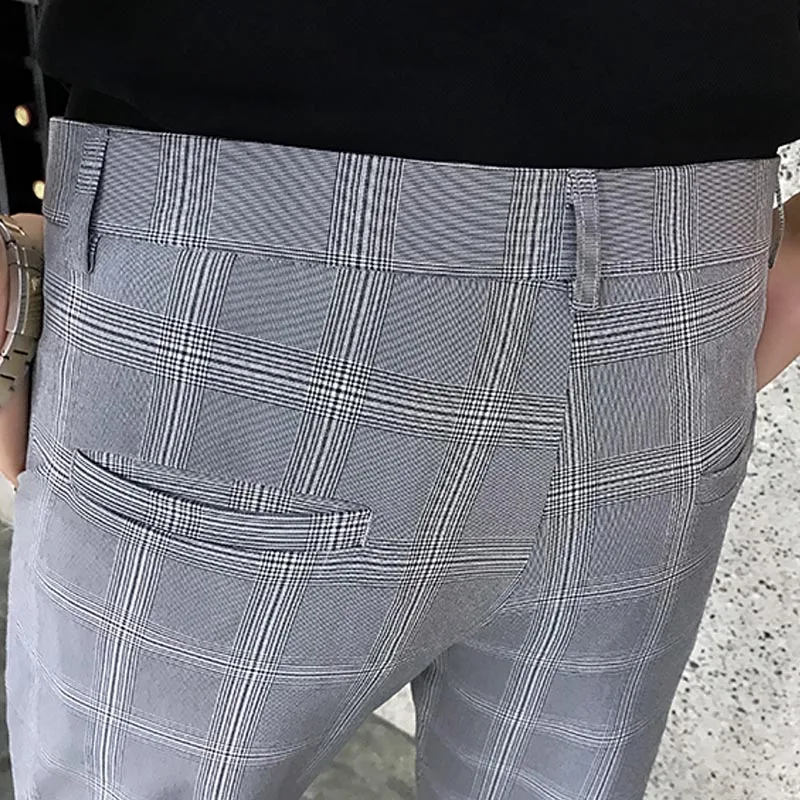2019 New Summer Men'S Business Casual Nine Pants Pants Groomsmen Party Host Must-Have Versatile Men'S Plaid Trousers