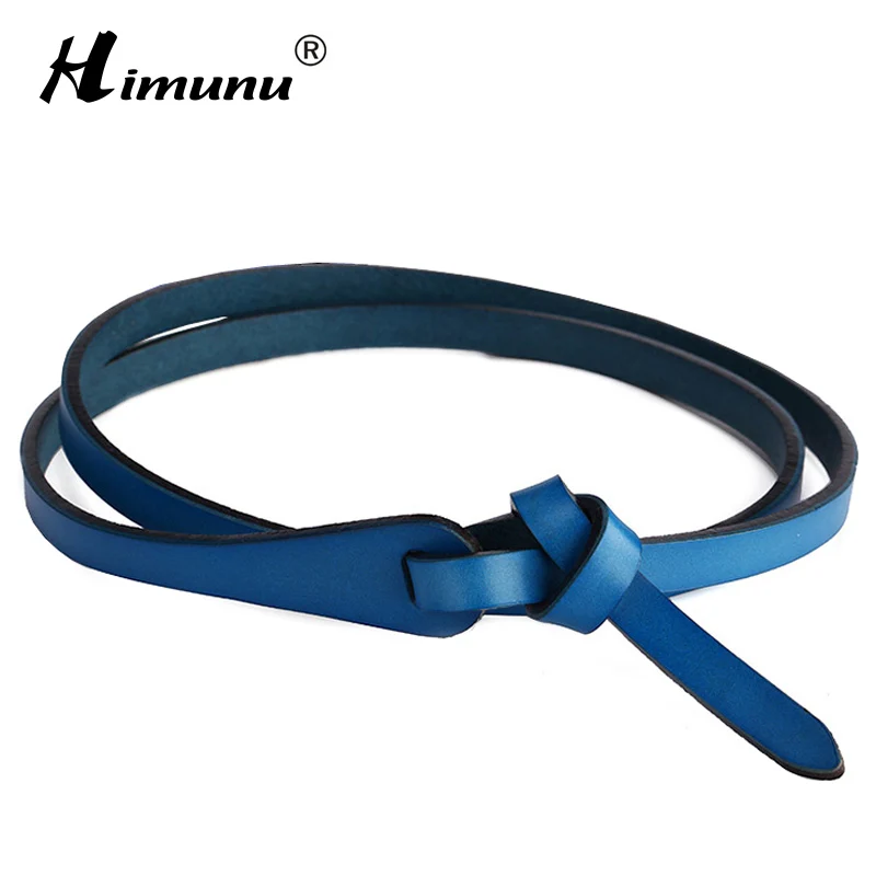 

[Himunu] Fashion Luxury Genuine Leather Female Belt for Women Bow Thin Cowhide Leather Jeans Girdles Belts Women 6 Candy Colors