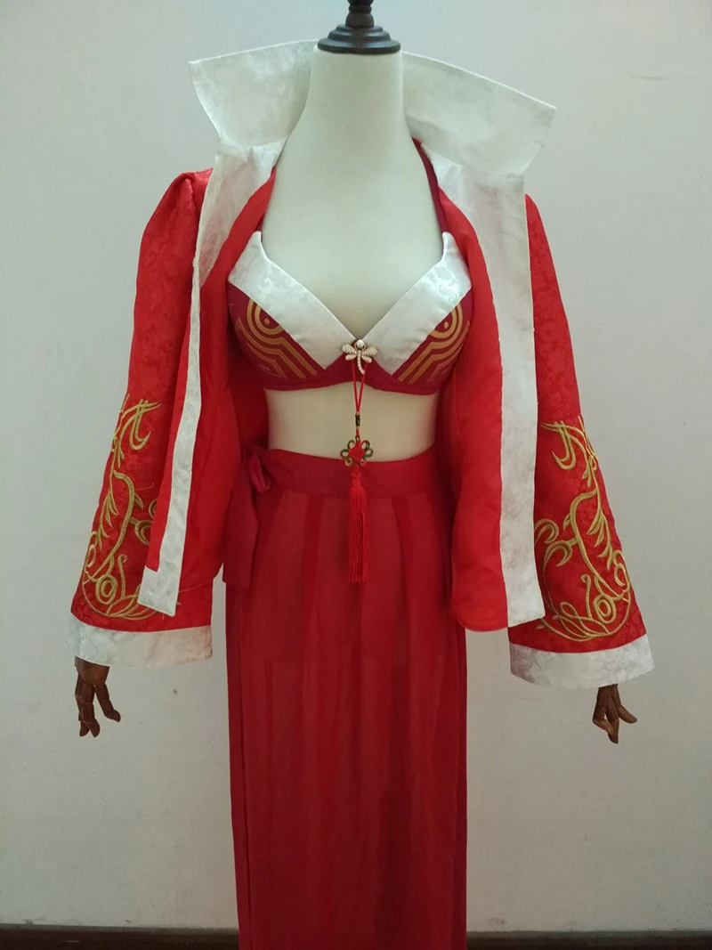 

Game LOL Hero Ahri Red Dress Cosplay Set For Women Comic Con Party Halloween Christmas Cosplay Costume Any SIze