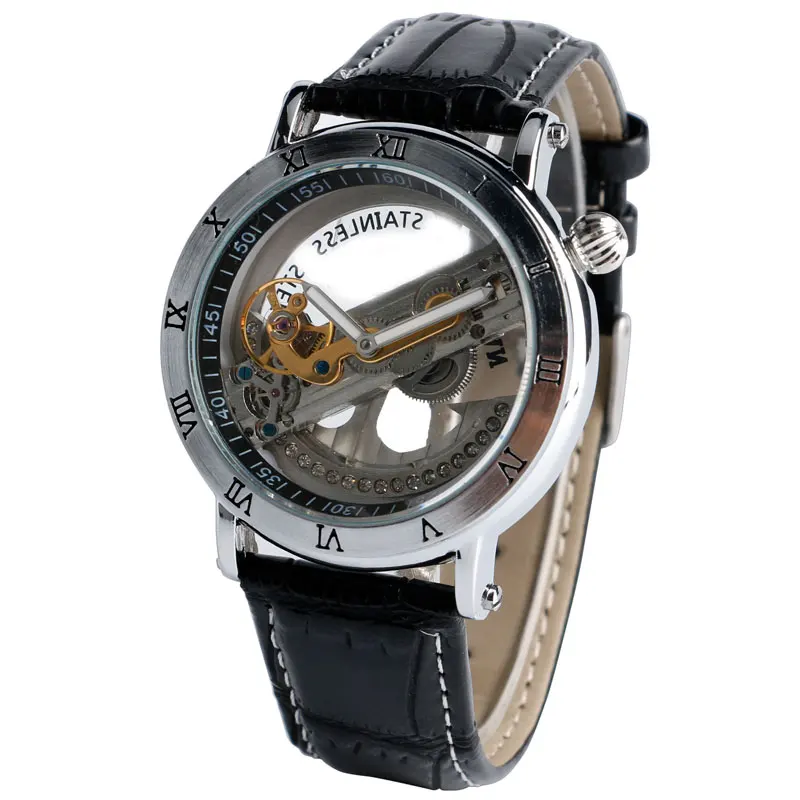 

2016 New Arrival See-through Men Watch Luxury Roman Numbers Case Automatic Mechanical Wristwatch Relogio Masculino
