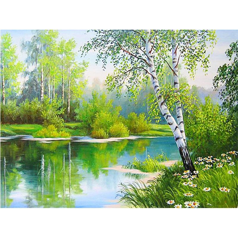 2019 5D DIY round diamond embroidery spring forest lake painting Cross Stitch full drill Rhinestone mosaic decoration zx | Дом и сад