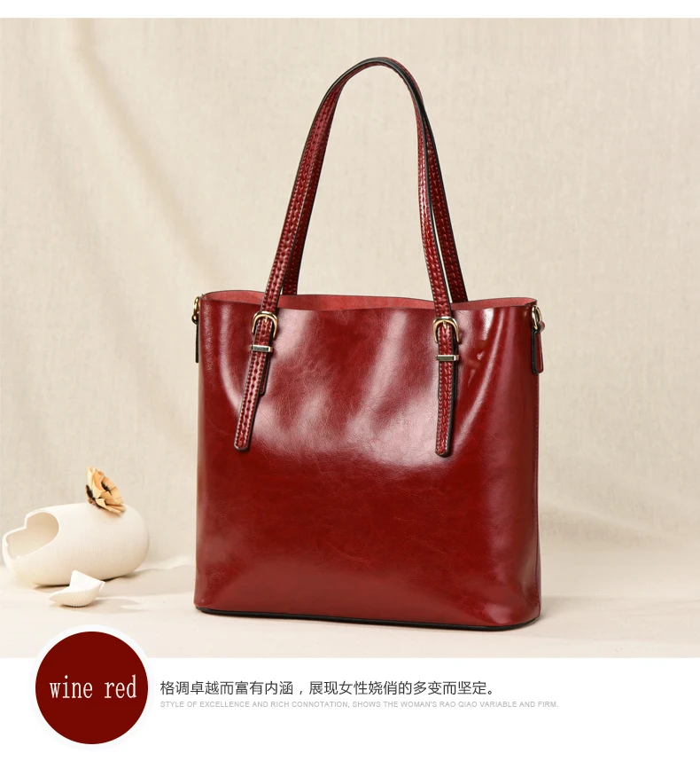 GESUNRY Brand 2018 Fashion Women Handbag Genuine Leather Women Bag Soft Oil Wax Leather Shoulder Bag Large Capacity Casual Tote (8)