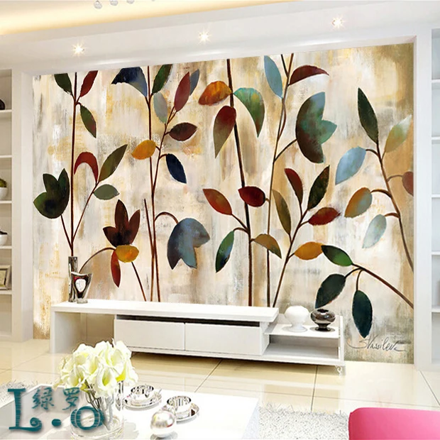 3D Europäischen stil retro handgemalte blatt kunst tapeten ... 3D Europäischen stil retro handgemalte blatt kunst tapeten ...