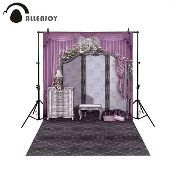 

Allenjoy professional photography background clothes hanger jewelry cabinet pink curtain retro table lamp backdrop photobooth