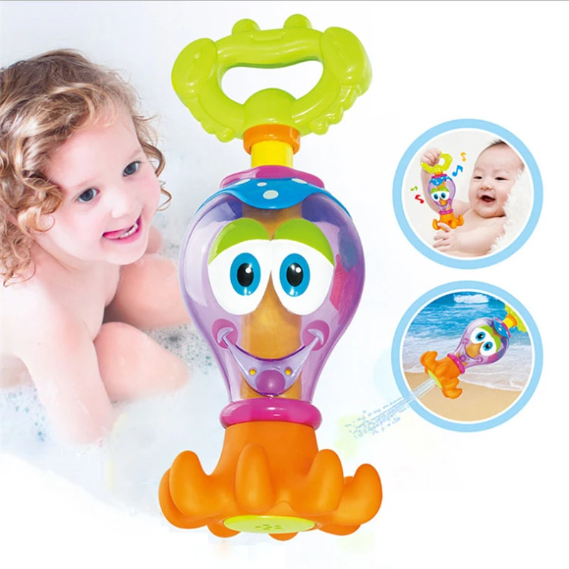 

New Multifunctional Baby Shower Toy Water Spraying Octopus Funny Water Gun Bath Toy Colorful Baby Teether Rattle Water Play Toy