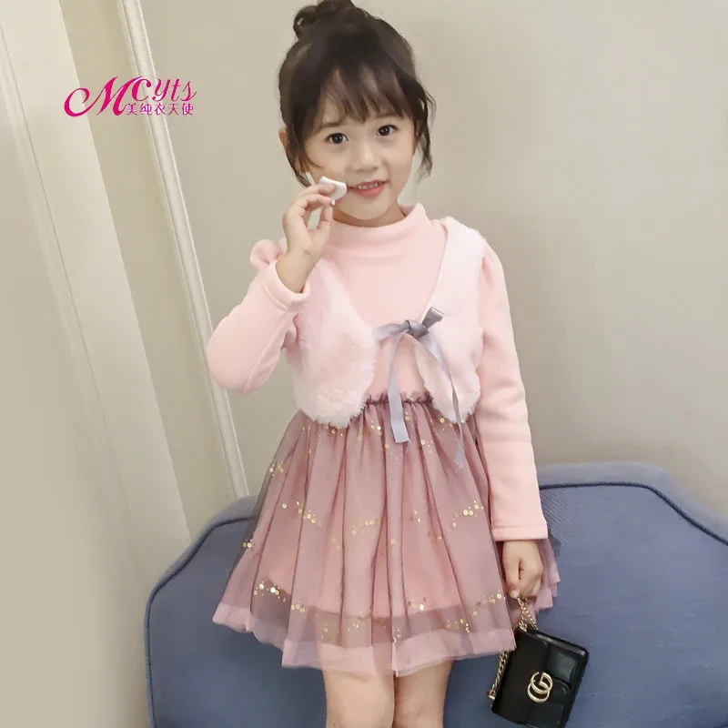 

3 4 5 6 7 Years Kids Clothes Spring Autumn Girls Fake Two Pieces Of Dress Cotton Fashion Children Long Sleeve Dresses for Girls