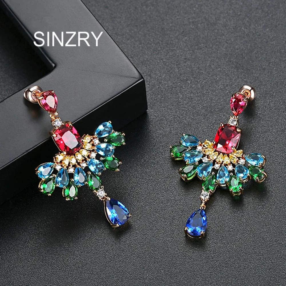 

SINZRY Luxury colorful Cubic zircon exaggerated big drop earrings lady trendy elegant party earrings for bridal Jewelry gift