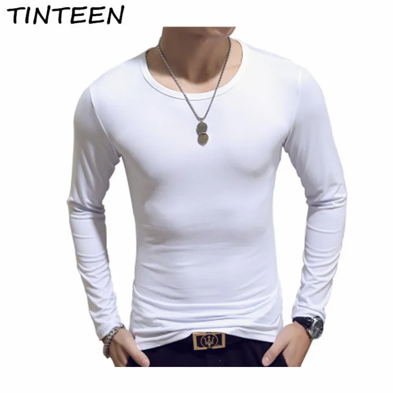 TINTEEN 2019 Мужская футболка с длинным рукавом тонкий многоцветный сплошной цвет