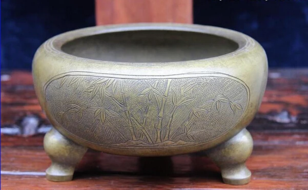 

S1459 China Dynasty Mark Bronze Copper Buddhism Bamboo Plum Pine incense burner Censer D0318
